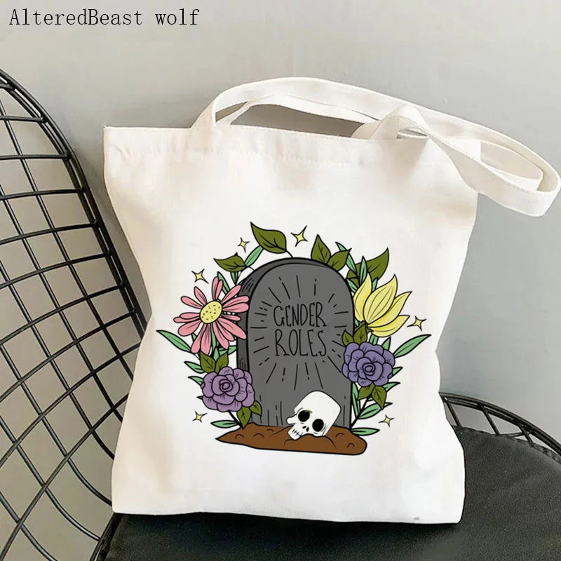 Magic Witch Pastel Gothic Handbag Printed Canvas Tote Single Shoulder Shopping Bag Ladies Fashion Handbag