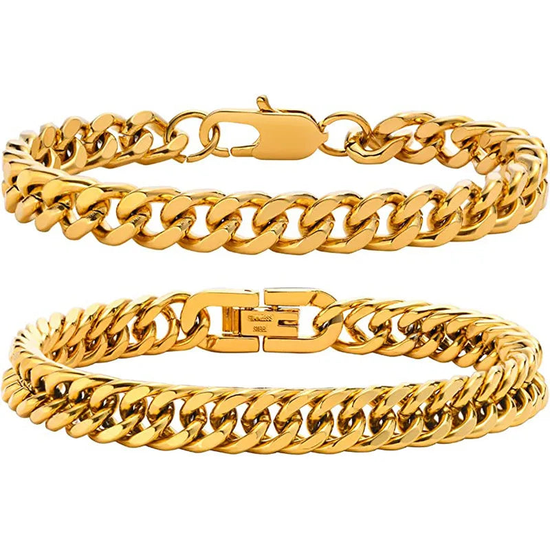 Top source stainless steel four-sided grinding widened bold hip hop domineering titanium steel bracelet Cuban chain punk personality boyfriend power