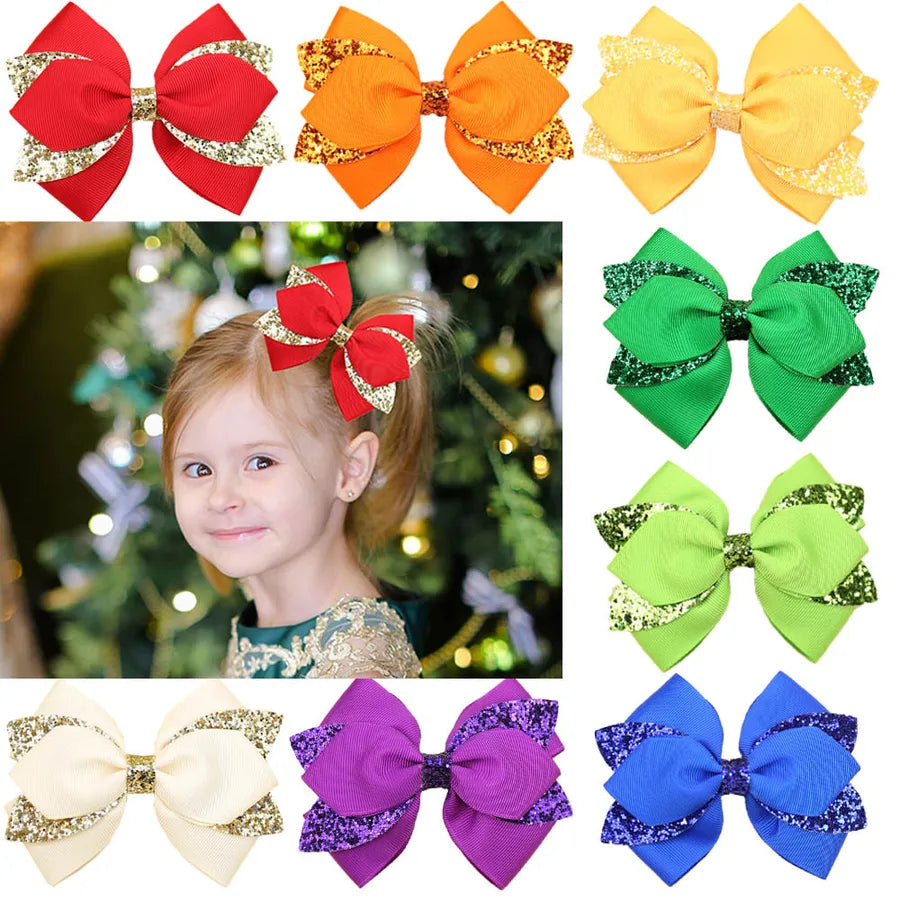 Europe and the United States new double-layer children's glitter film bow hair accessories girls hair clips cute girls hair accessories