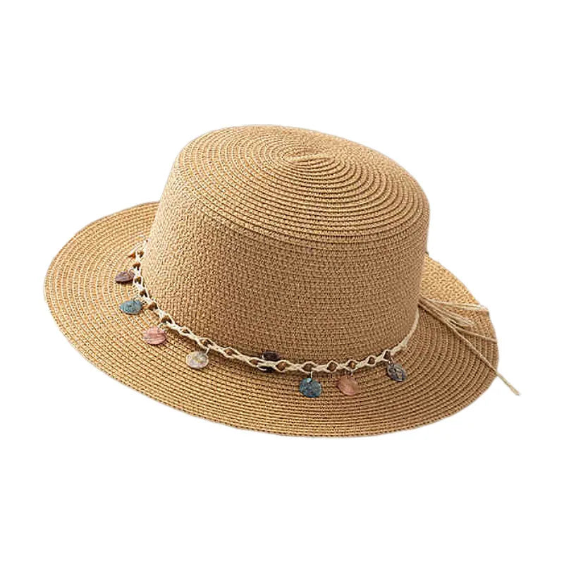 Women's Hawaiian Tropical Shell Flat Eaves Straw Hat