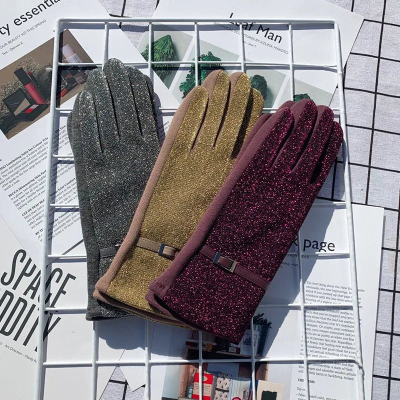 Fashionable Autumn and Winter EL Wire AB Version Women's Gloves Fleece Lined Outdoor Driving Touch Screen Embroidered Gloves