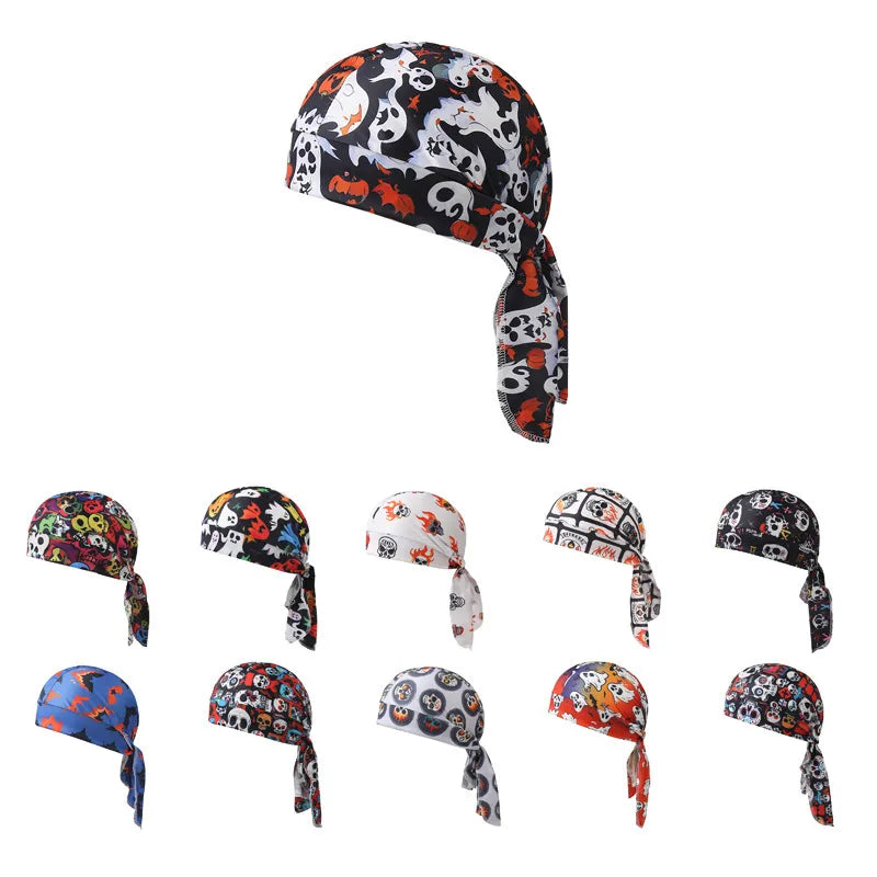 Fashionable Pirate Hat Headscarf Combo For Outdoor Sports And Halloween Party Unique Asymmetric Satin Design Chinese Style Hip Hop