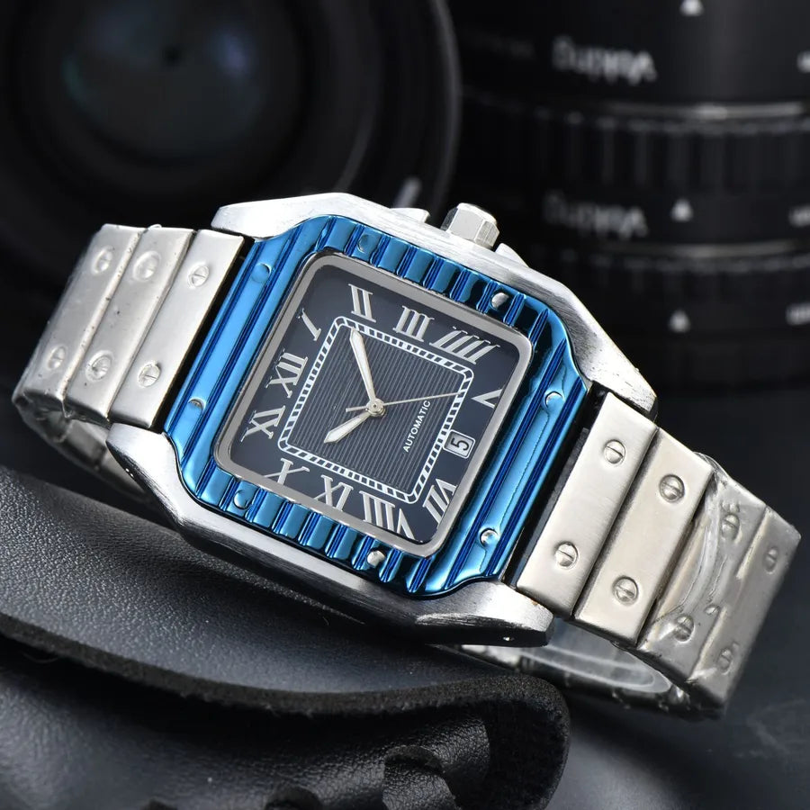 Business Color Block Solid Color Butterfly Double Snap Quartz Men's Watches