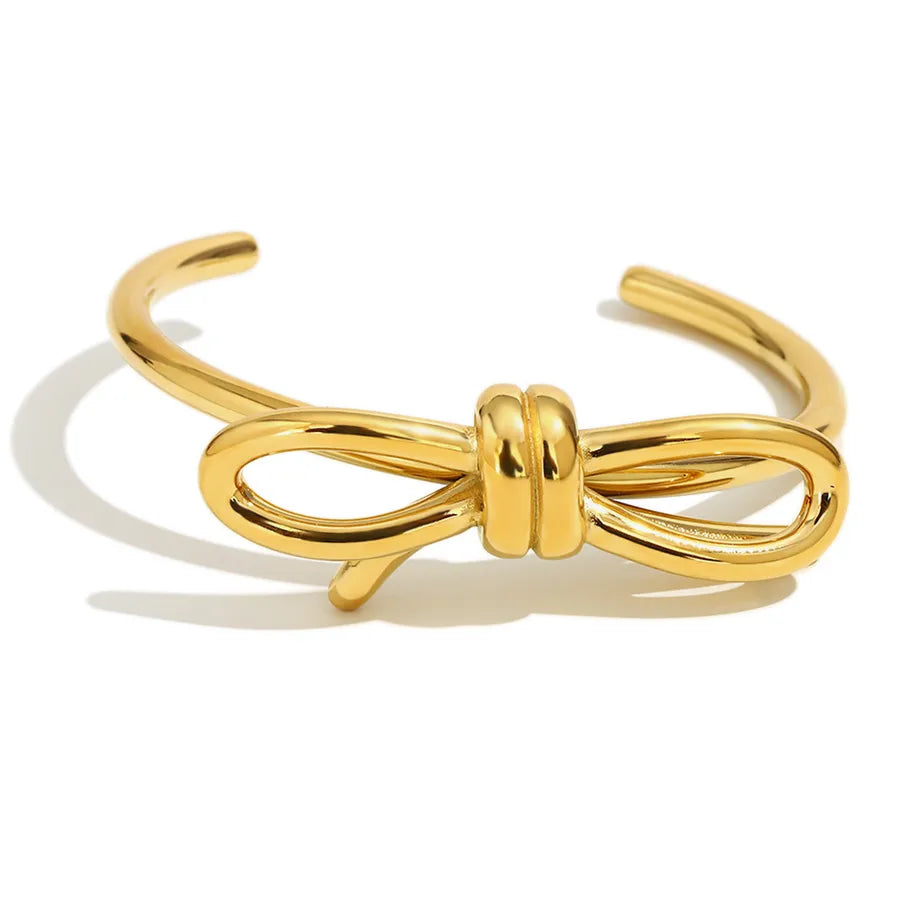 Retro Classic Style Bow Knot 304 Stainless Steel 18K Gold Plated Cuff Bracelets In Bulk
