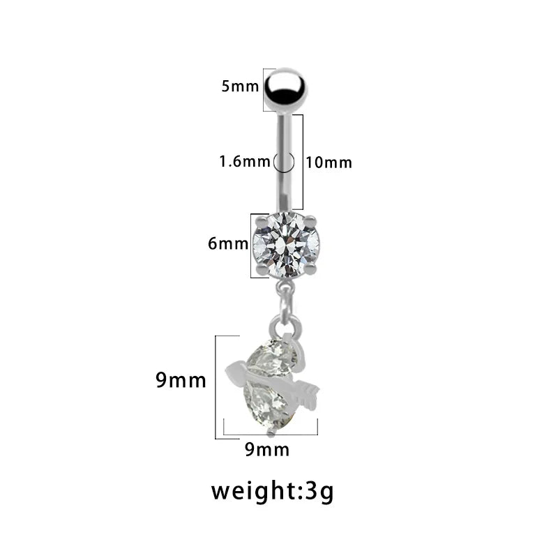 1 Piece Belly Rings Pastoral Shiny Star Moon Heart Shape 316L Stainless Steel  Alloy Plating Inlay Resin Rhinestones Glass White Gold Plated