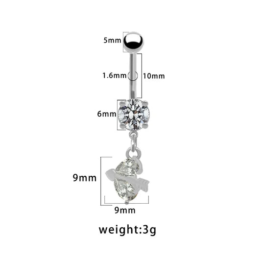 1 Piece Belly Rings Pastoral Shiny Star Moon Heart Shape 316L Stainless Steel  Alloy Plating Inlay Resin Rhinestones Glass White Gold Plated