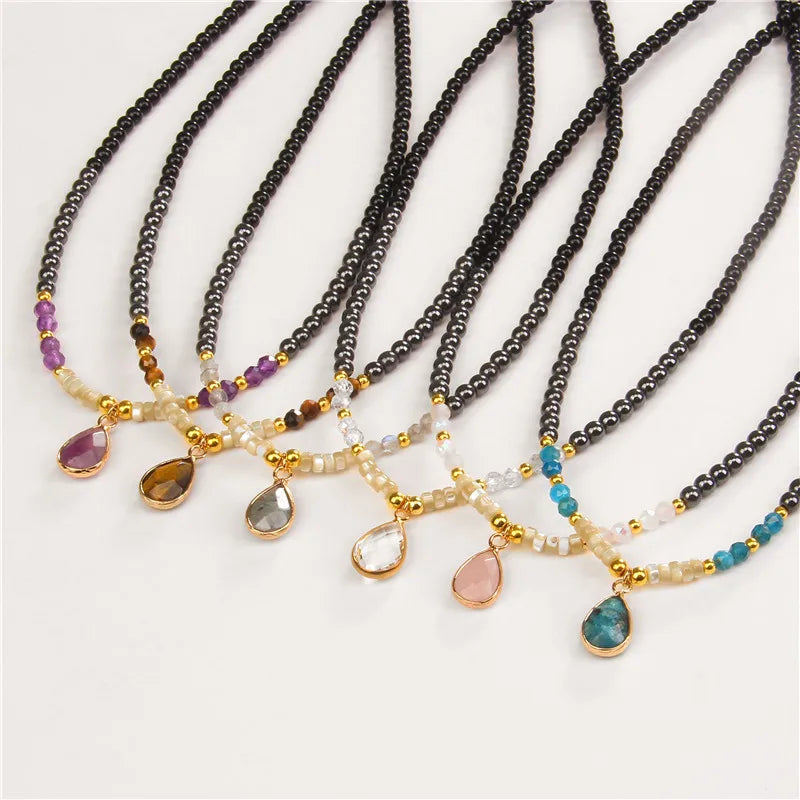 Elegant Geometric Alloy natural stone glass Pendant Necklace In Bulk