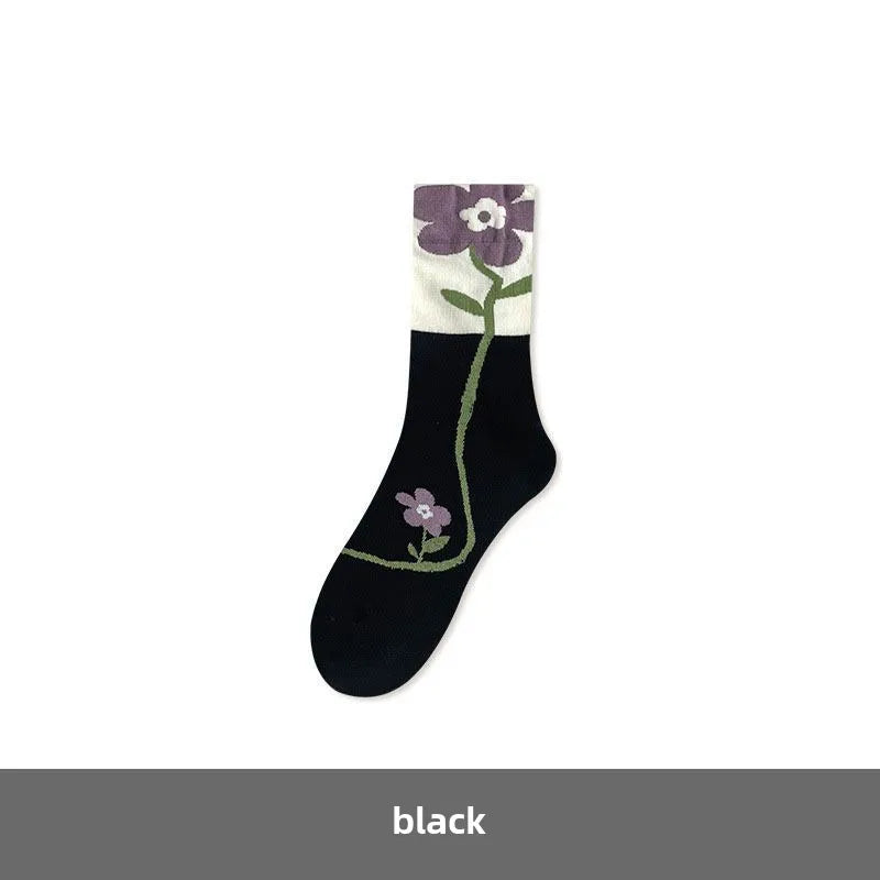 Women's socks autumn and winter New  trendy socks tulip flower women's mid-calf socks Japanese three-dimensional women's socks Zhuji