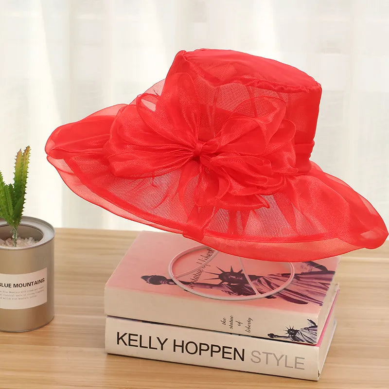 Women's Exaggerated Lady Vacation Solid Color Flower Big Eaves Sun Hat
