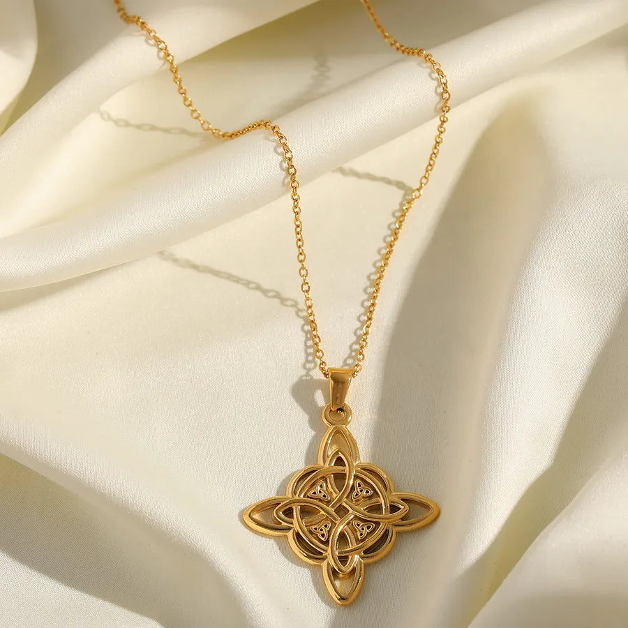 Wholesale Jewelry Elegant Cute Romantic Chinese Knot Geometric 304 Stainless Steel 18K Gold Plated Plating cable chain Pendant Necklace