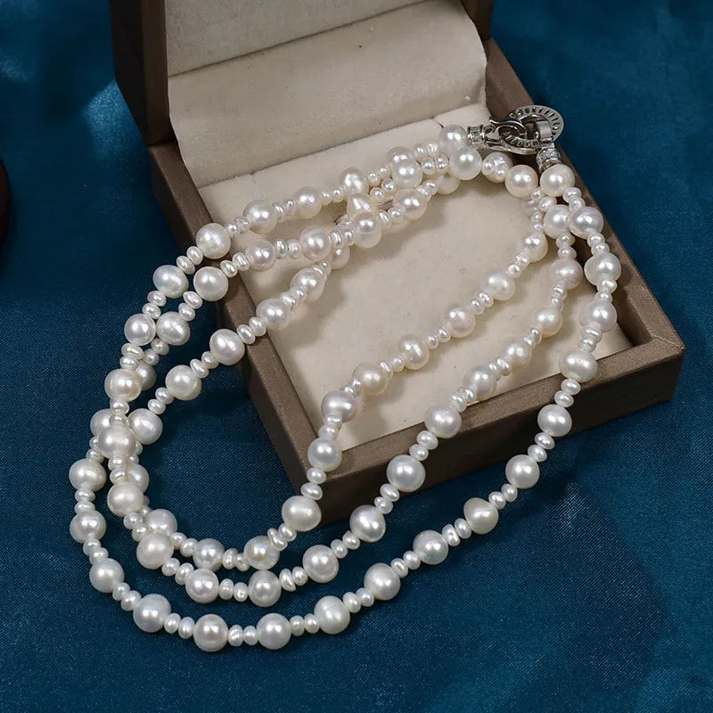 Retro Baroque Irregular Freshwater Pearl Long Necklace Women Fashion Multi-Layered Stacking Sweater Chain Jewelry Accessory