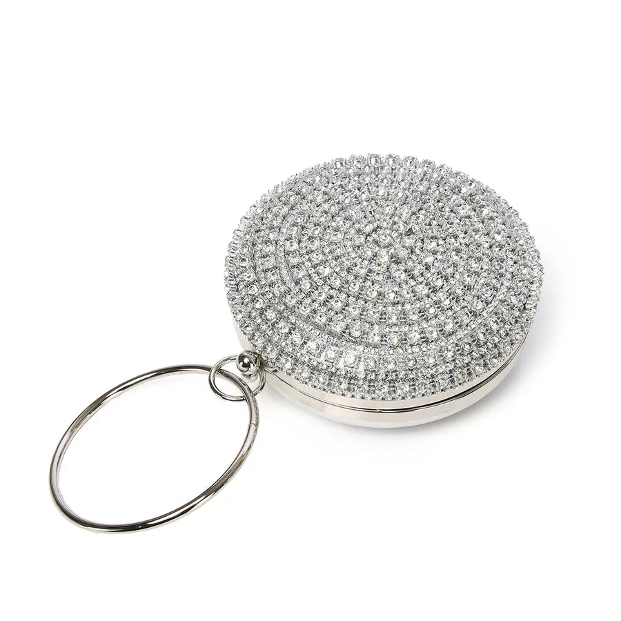 gold silver polyester metal solid color rhinestone round evening bags