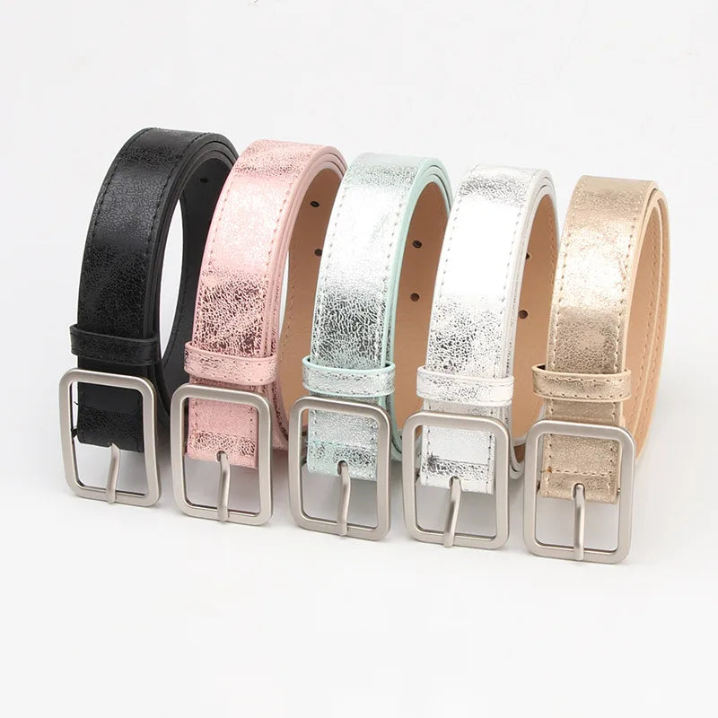 Women's Korean-style  Belt Alloy Japanese Pin Buckle Belt Shiny pu Belt Jeans Decorative Trouser Belt Spot
