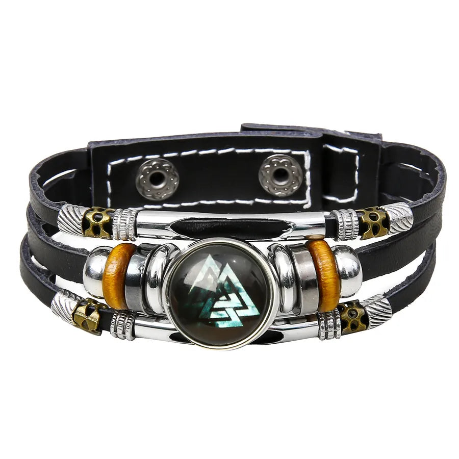 Hot Sale Viking Pirate Compass Pattern Leather Bracelet   Retro Multi-Layer Beaded Bracelet