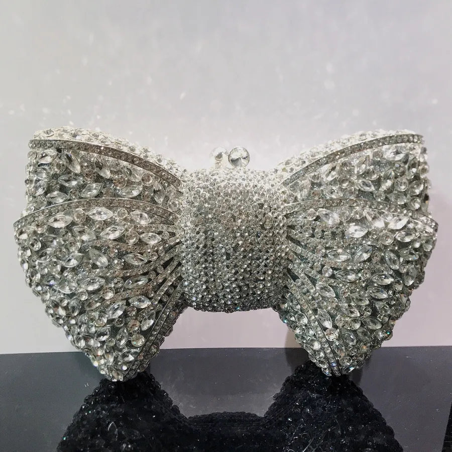 banquet dress with diamond Bow and Diamond evening bag with gem bag for women New Bow Clutch