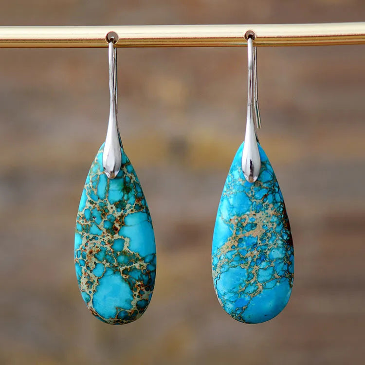 1 pair retro water droplets emperor stone drop earrings
