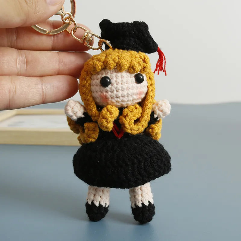Hand Knitted Graduation Doll Pendant Cute Cartoon Style Fuzzy Ball Graduation Season Ornaments Kitty  Animation Main Character