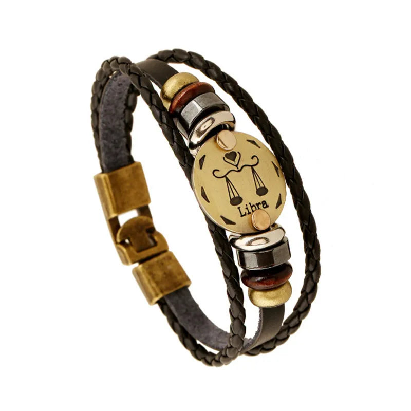 retro streetwear geometric pu leather alloy men's bangle