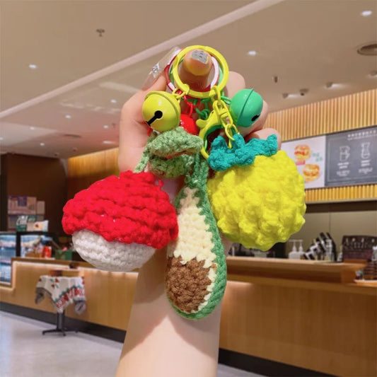 Handmade Smiley Face Vegetable Fruit Keychain Plush Crocheted Cute Hanging Doll Creative Gift Christmas Valentine's Day New Year