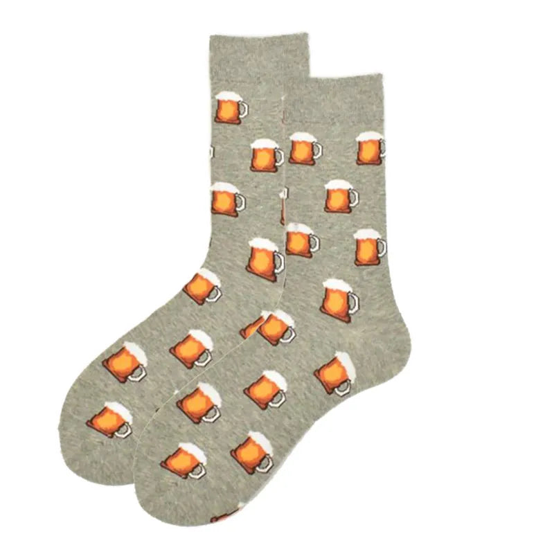 unisex casual beer hamburger french fries cotton crew socks a pair