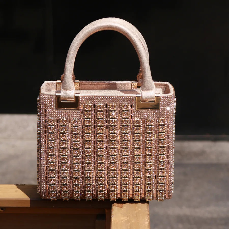 Factory direct  diamond-encrusted dinner bag ladies square box hand bag single shoulder slung dress bag