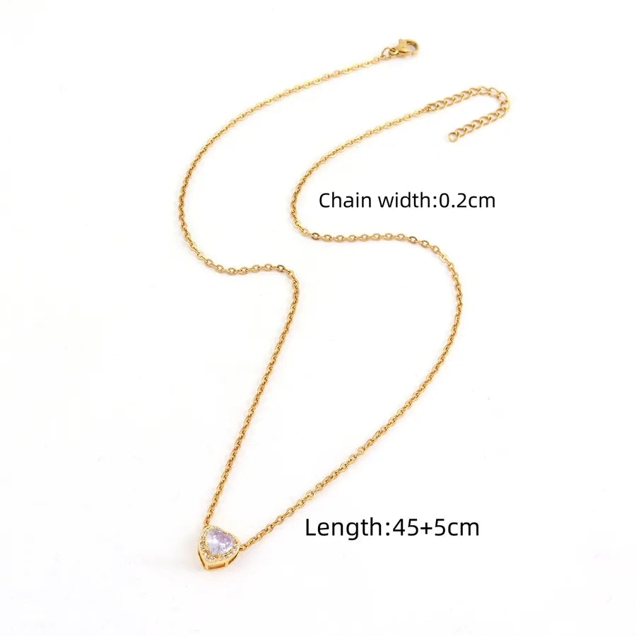 Wholesale Jewelry Elegant Simple Style Classic Style Heart Shape 201 Stainless Steel Copper Artificial Crystal Inlay cable chain Pendant Necklace