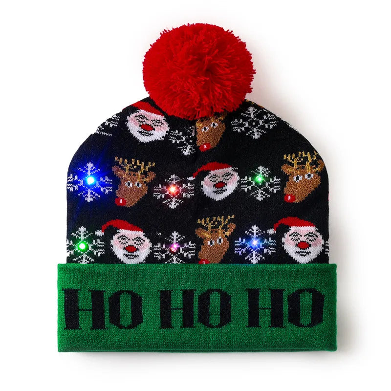 In Stock  Christmas Hat with Light Led Seven-Color Lights Adult Jacquard Hat Woolen Cap Men's and Women's Knitted Hat