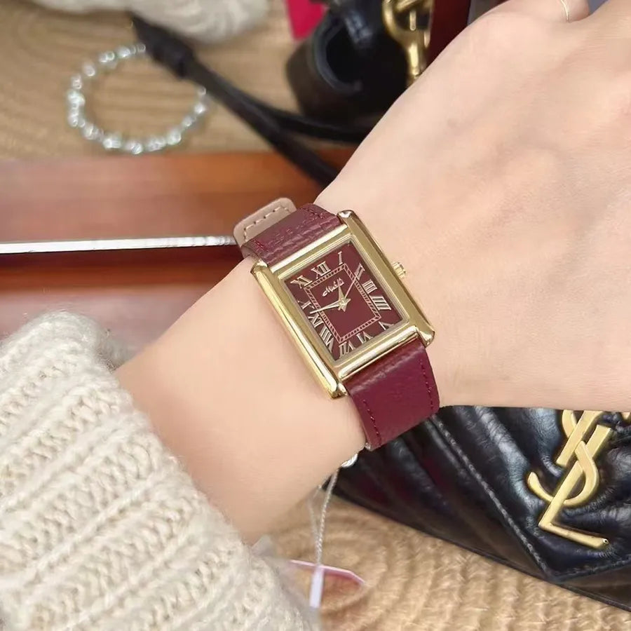 Retro Simple Style Solid Color Buckle Quartz Watch Women's Watches