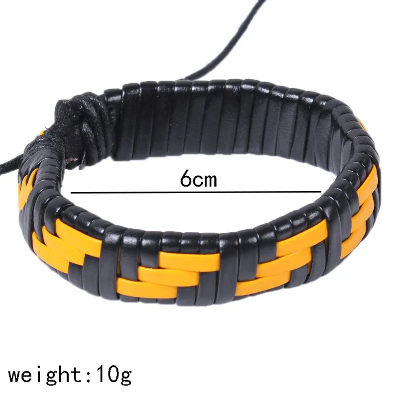 hip-hop color block pu leather knitting men's wristband