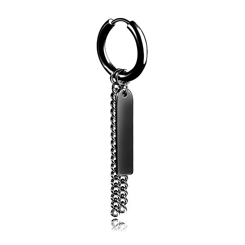 punk titanium steel earrings men's long tassel chain earrings single