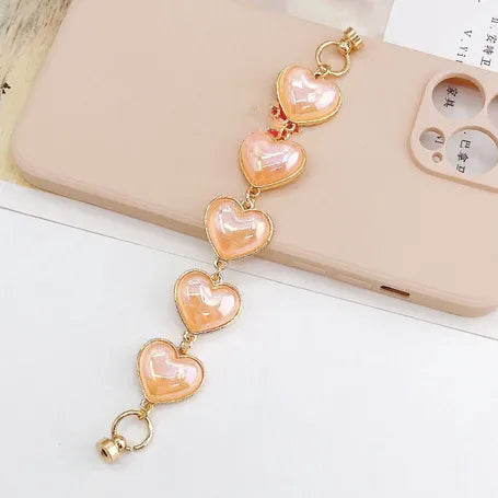 Cute Heart Shape Arylic Plating Mobile Phone Chain