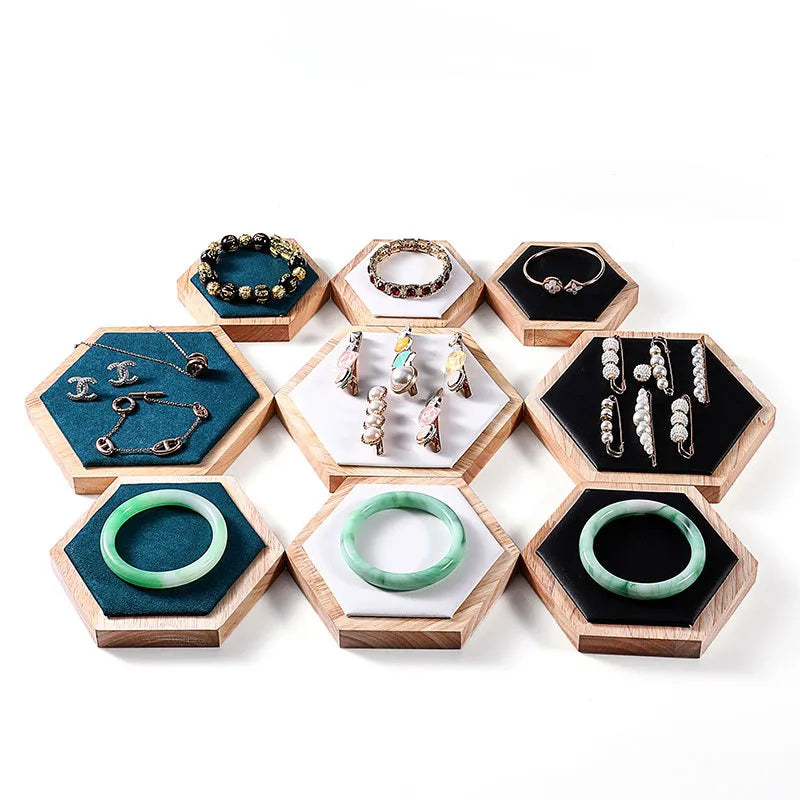 Jewelry Display Stand Earring Bracelet Necklace Ring Holder Wooden Hexagonal Structure Academic Style Crafted From Solid Wood