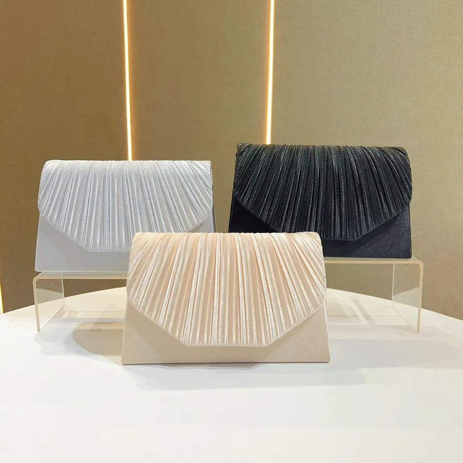 New Fashionable Evening Clutch Bag For Women Wedding Dinner Shoulder Bag Polyester Square Bag With Pleated Design