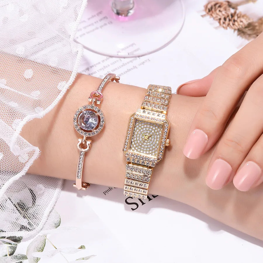 Simple Style Shiny Solid Color Horseshoe Buckle Quartz Women's Watches