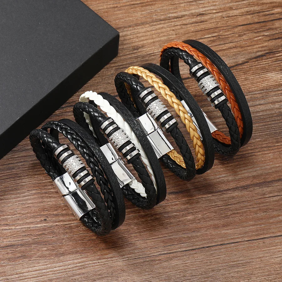 Retro Classic Style Geometric Pu Leather Alloy Men's Bracelets Men Cord & Leather Bracelets