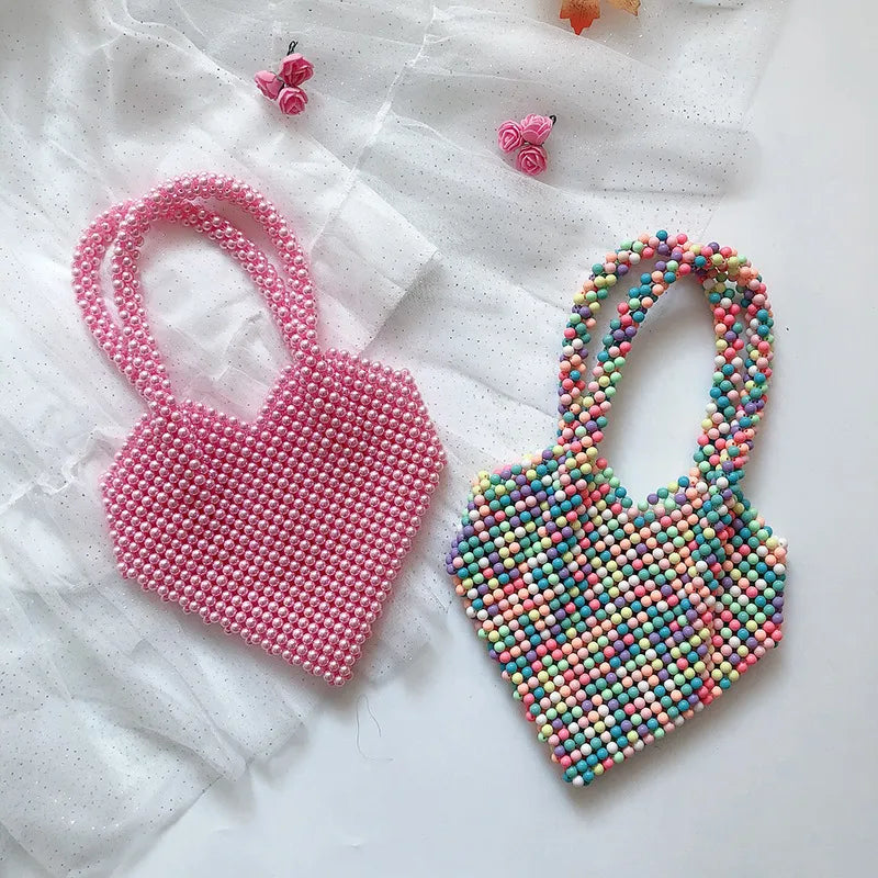 Women's Medium Arylic Geometric Vintage Style Streetwear Beading Heart-shaped Open Handbag