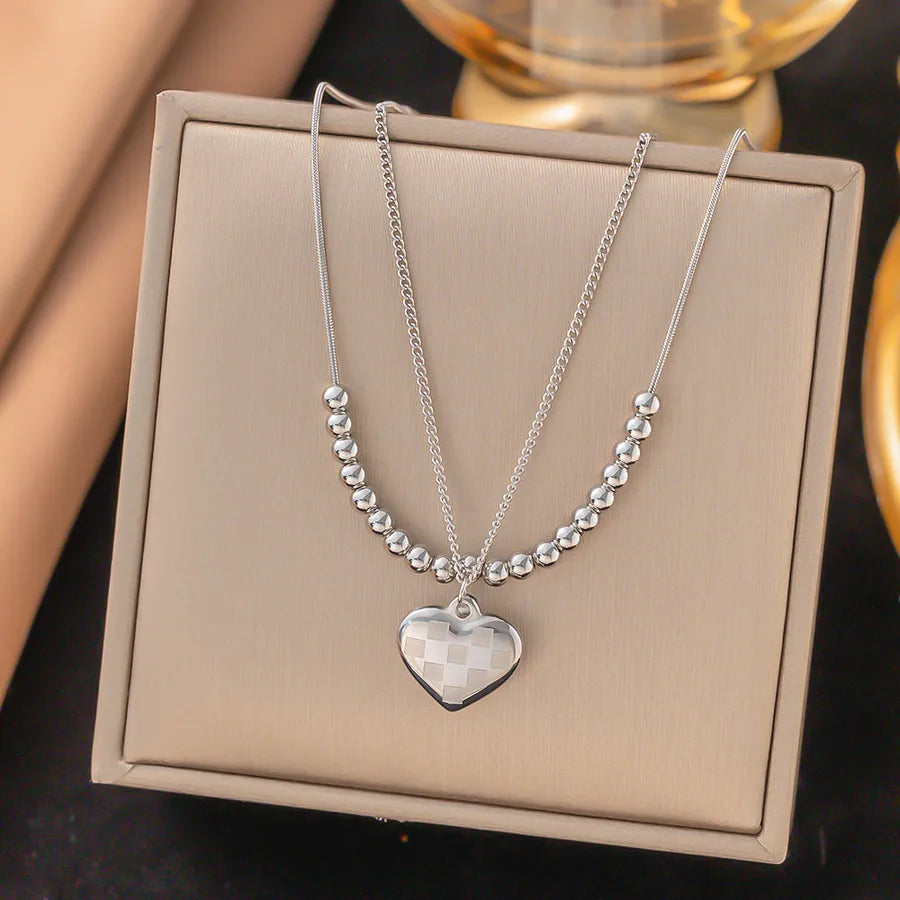 Wholesale Jewelry Elegant Sweet Geometric Heart Shape 304 Stainless Steel Round Plating ball chain cable chain Bracelets Necklace