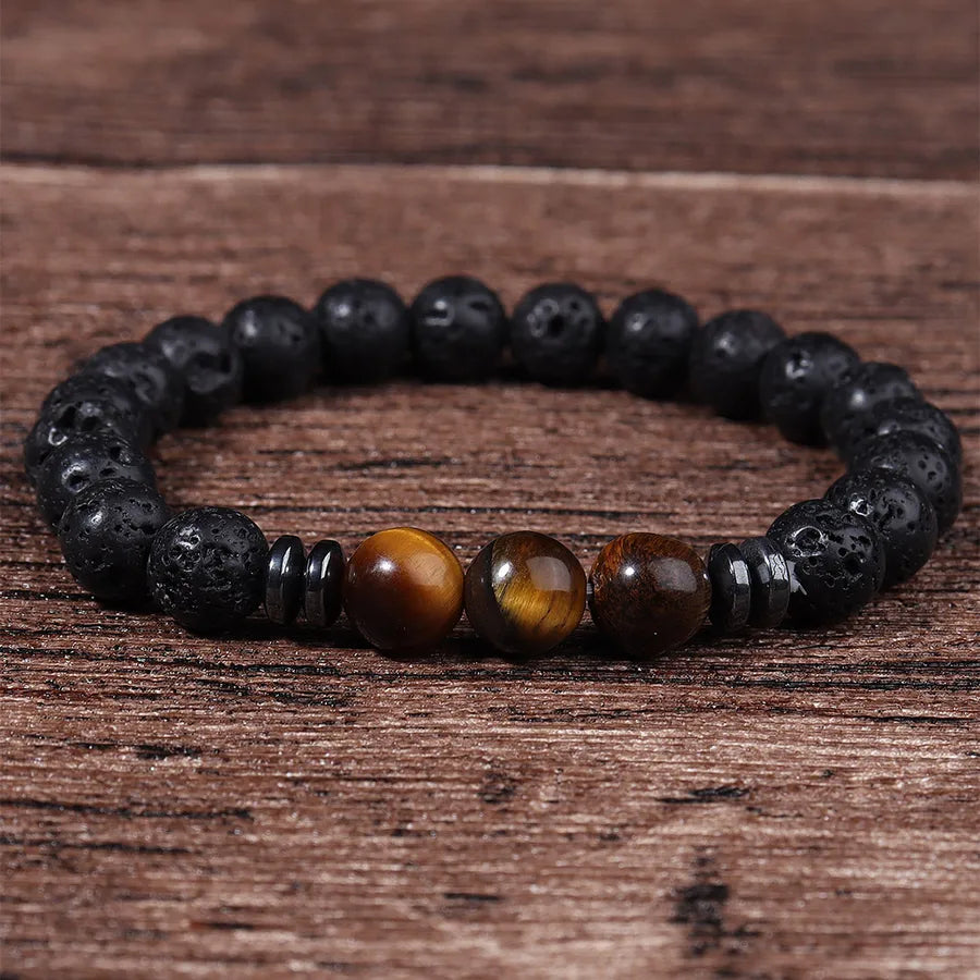 Special for Volcano Yellow Tiger Eye Natural Stone Beaded Bracelet Men's Retro Bracelet  Bracelet Single Circle suit