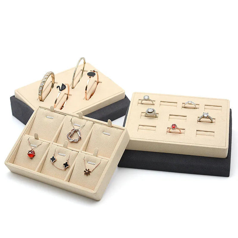 Jewelry Display Tray Counter Ring Necklace Pendants Earring Storage Plate High-End Feelings Super Fiber Material Jewelry Stand