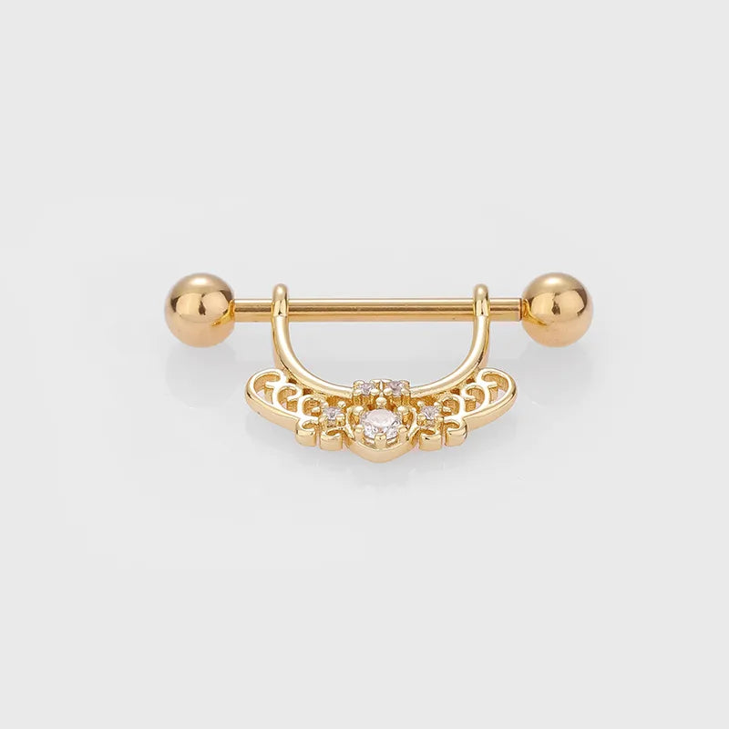 1 Piece Nipple Rings & Studs Sexy Modern Style Star Moon Leaves 316L Stainless Steel  Hollow Out Inlay Zircon 14K Gold Plated Nipple Rings & Studs
