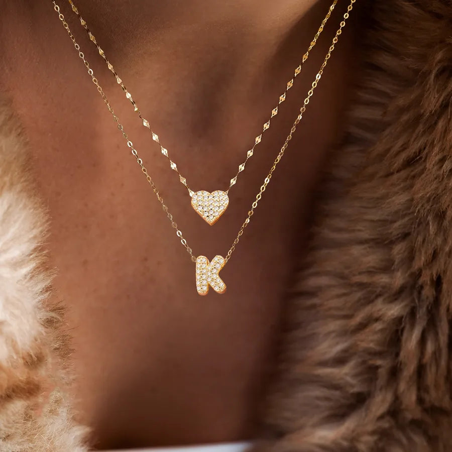 Wholesale Jewelry Simple Style Classic Style Letter Heart Shape 201 Stainless Steel Copper Zircon Lip Chain cable chain Pendant Necklace