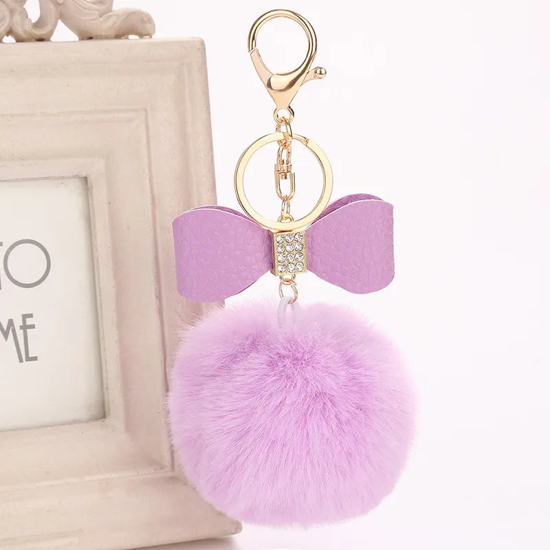 elegant bow knot pu leather women's bag pendant keychain