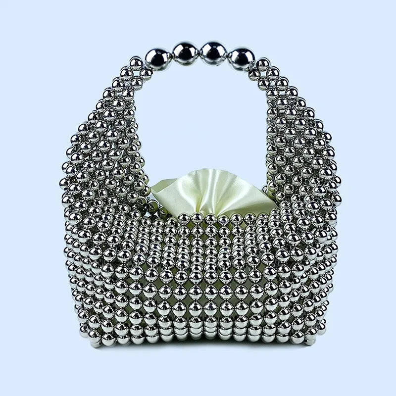 Women's Small Plastic Solid Color Elegant Streetwear Beading Pillow Shape String Bucket Bag