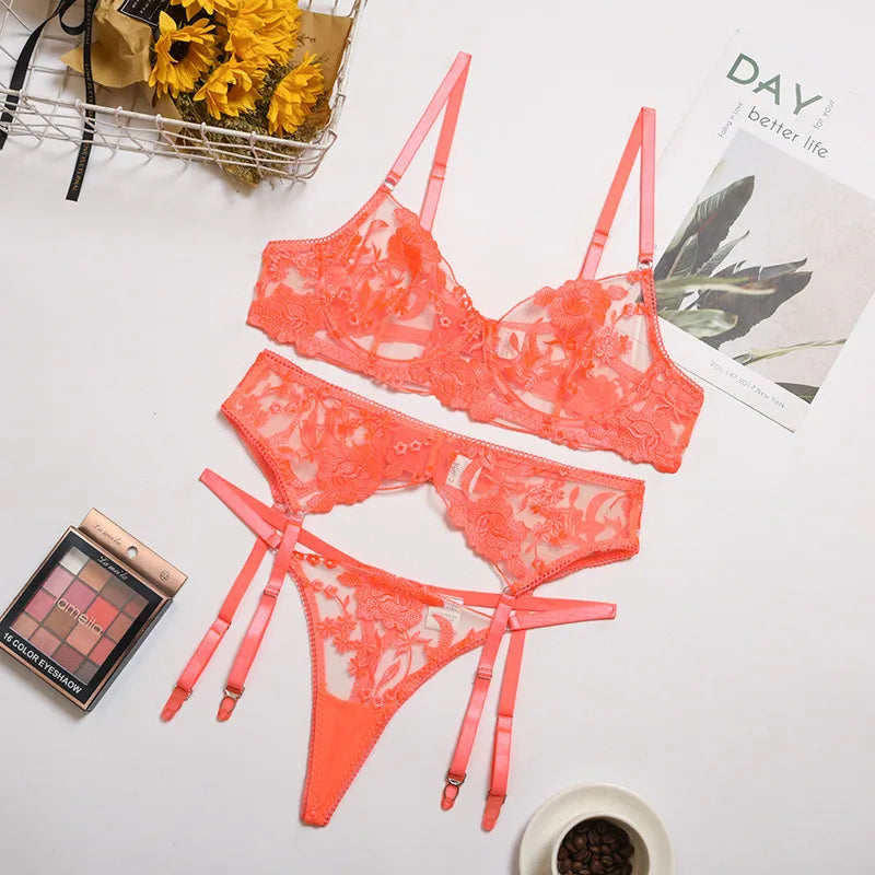 wholesale new fashion embroidered lace see-through underwear