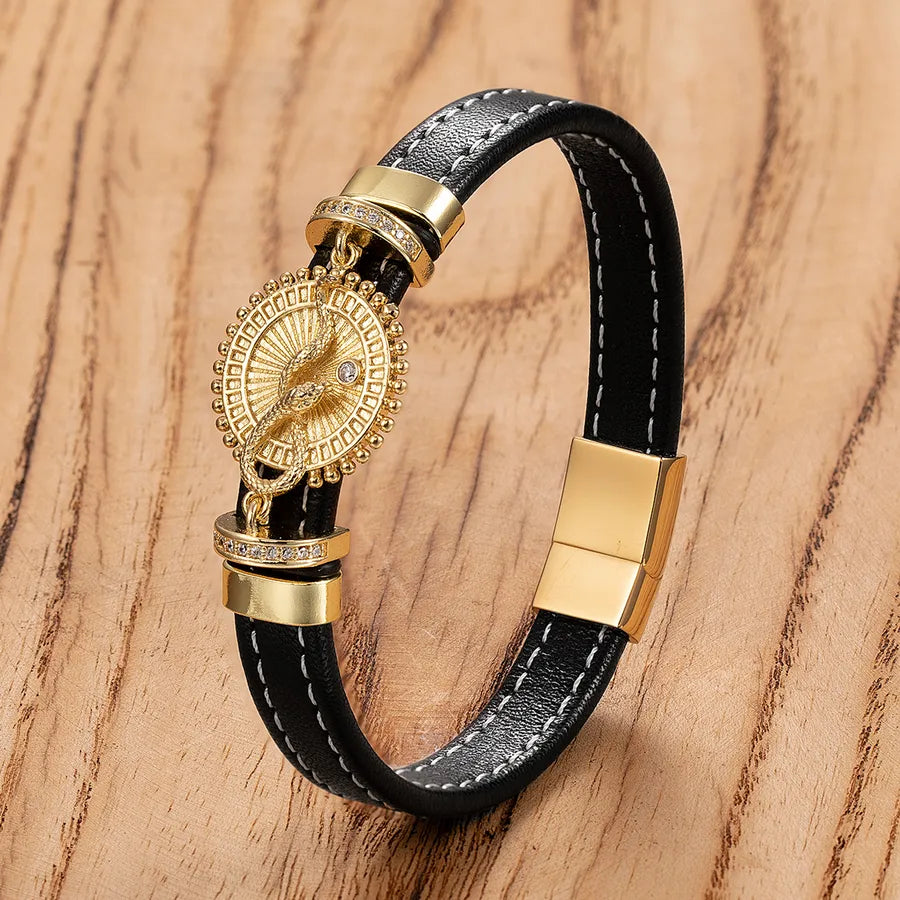 Retro Simple Style Classic Style Pineapple Bee 304 Stainless Steel Leather rope Metal Unisex Bracelets Men Cord & Leather Bracelets