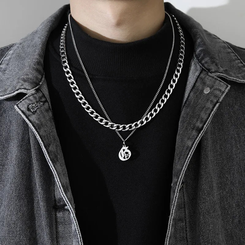 simple style letter titanium steel gold plated layered necklaces in bulk