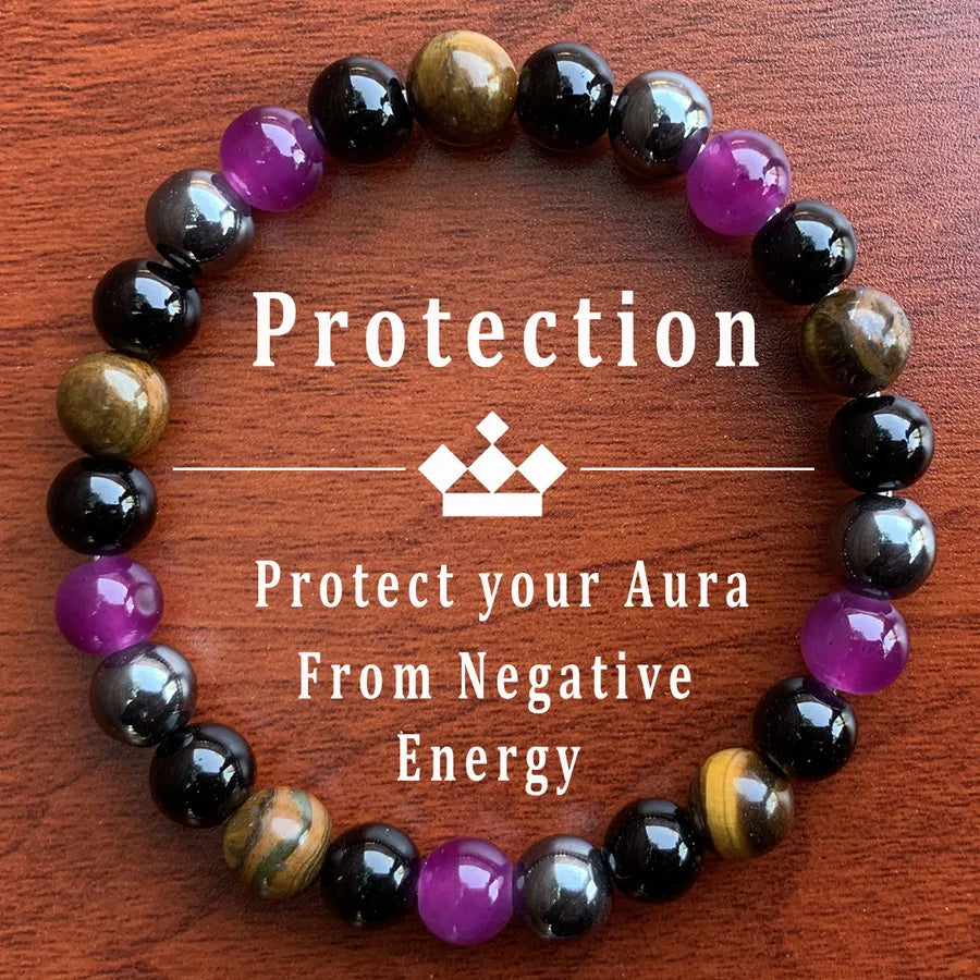 Hot-selling Multicolor Natural Stone Bracelet Amethyst Yellow Tiger Eye Black Gallstone Handmade Beaded Bracelet Energy Bracelet