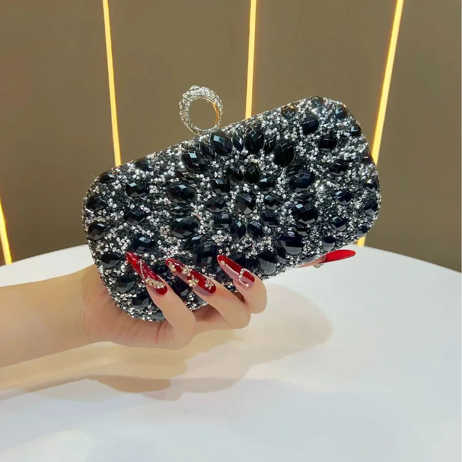 Fashionable Diamond Embedded Evening Bag Women's Clutch Shoulder Crossbody Bag For Banquet And Party Polyester Square Bag