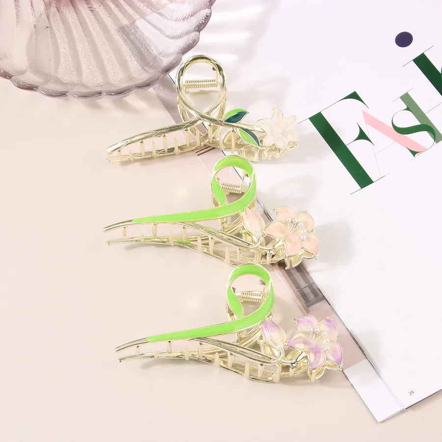 simple style New style sunflower tulip grain imitation pearl alloy inlay rhinestones hair claws