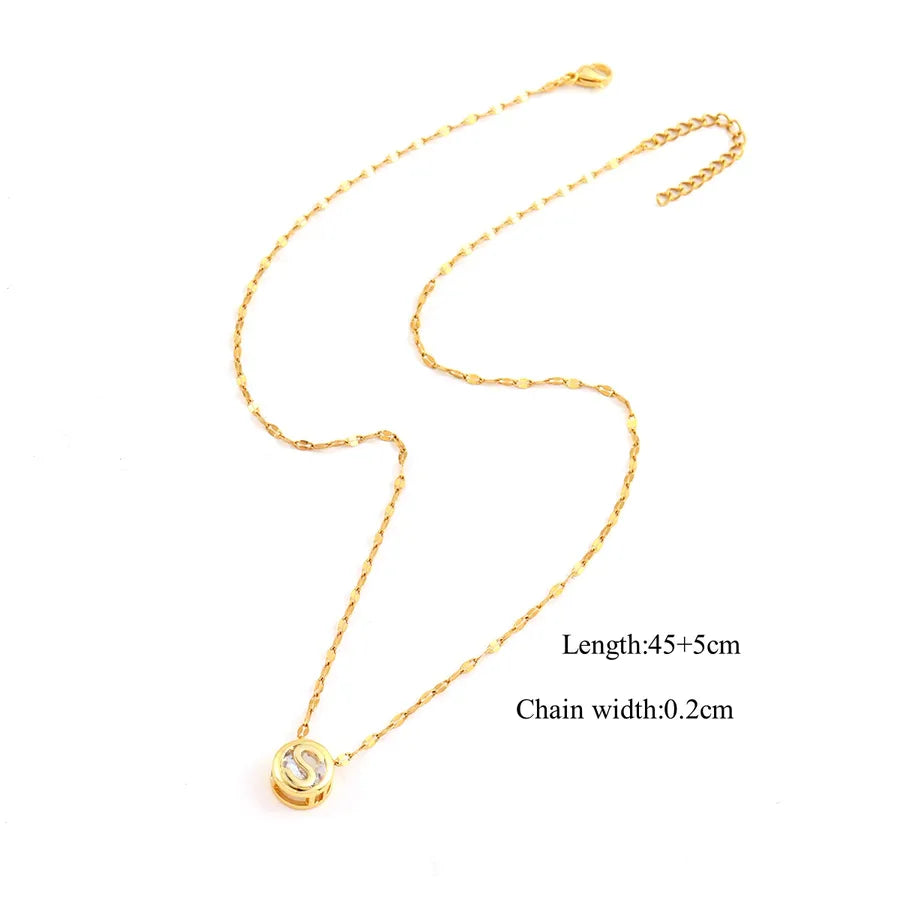Wholesale Jewelry Elegant Simple Style Classic Style Round Letter 201 Stainless Steel Copper Artificial Crystal Lip Chain Pendant Necklace
